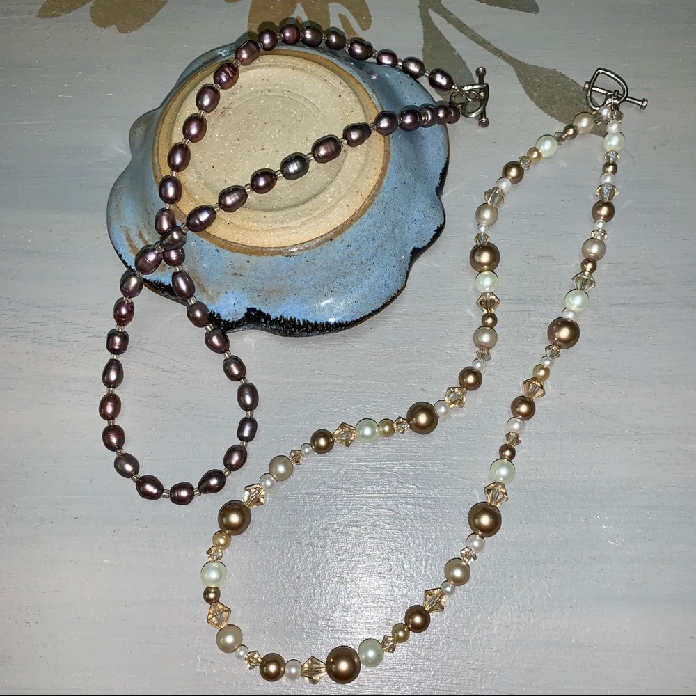 💕Set of Handmade pearl and crystal necklaces